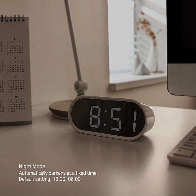 mooas Pop Mirror Digital Alarm Clock, LED Desk Clock with Nightlight, Snooze, Indoor Temperature, Battery Operated Small Size Clock for Kids Girls Bedroom Livingroom Office (White)