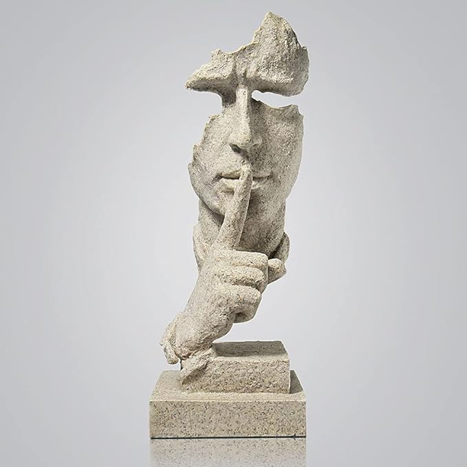 fazhongfa Thinker Statue - Silence is Gold Modern Decor Creative Abstract Art Figurine Resin Sculptures Decoration Room Home Study Office for Men Desktop Ornament (Sandstone)