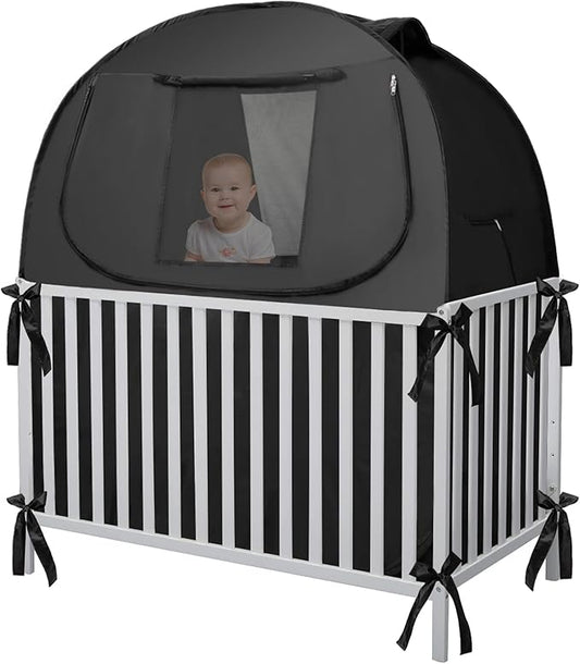 Crib Blackout Cover, Blackout Crib Cover for Babies, Portable Sleep Pod for Kids with Effortlessly Installation, Block 90% + Light