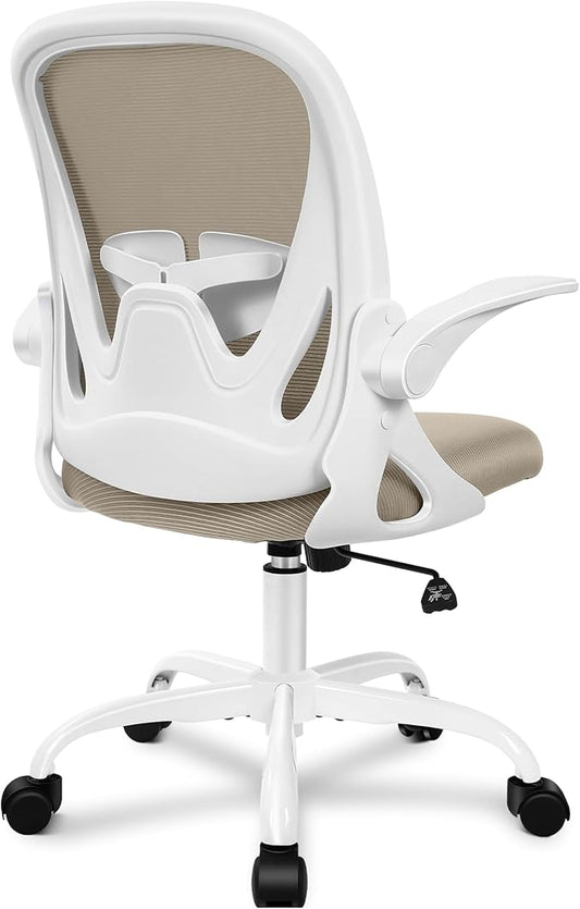 Primy Office Chair Ergonomic Desk Chair with Flip up Armrests Swivel Breathable Desk Mesh Computer Chair with Adjustable Lumbar Support and Height for Conference Room (Khaki)