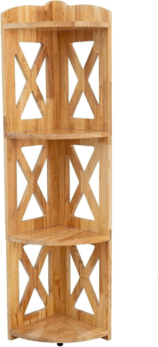 Corner Shelf Stand, Corner Bookshelf, Small Corner Shelves by Natural Wood, Plant Stand, Corner Bookcase for Living Room, Home Office, Bedroom, (Natural, 4 Tier X)
