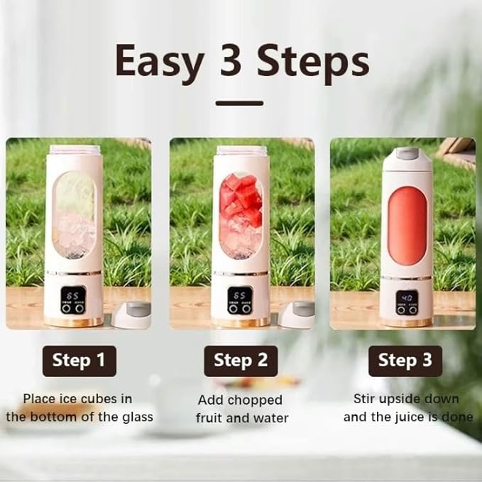 Cordless Blender - Dual 1500mah Battery & 12 Blades | 3-Speed 450ml Portable Blender| For Smoothies, Juicing, Ice Crushing, Travel, Gym