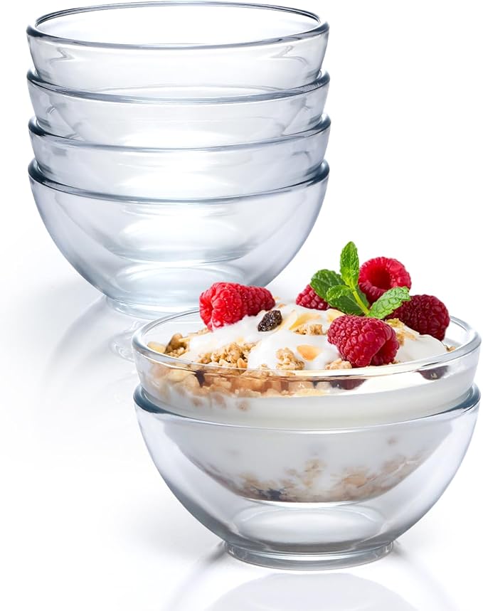 NUTRIUPS 5 Inch Small Glass Bowls Set of 6, Tempered Glass Sauce Bowls for Kitchen Microwave and Oven Safe