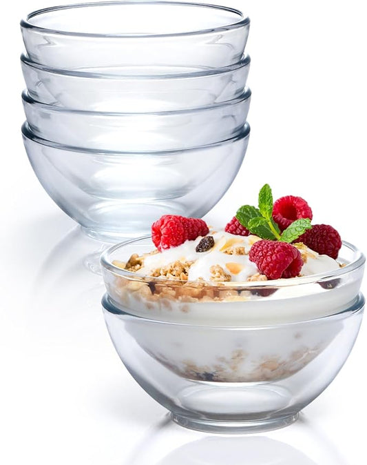NUTRIUPS 5 Inch Small Glass Bowls Set of 6, Tempered Glass Sauce Bowls for Kitchen Microwave and Oven Safe