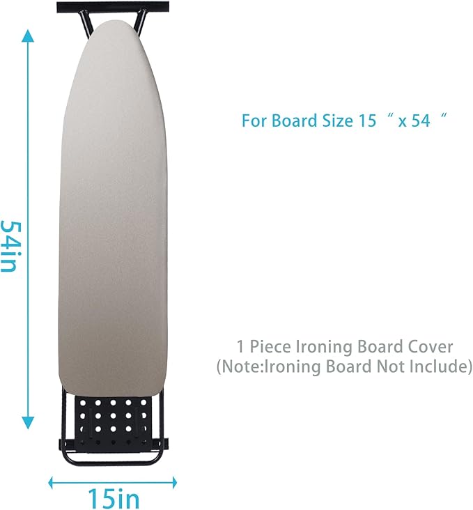 BNDX Heavy Duty Ironing Board Cover - Silicone Coating Scorch Resistant Padding,Extra Thick Padded 4 Layers, 2" Elastic Edge, 2 Click Buckles for Smooth Iron, Cinder 15x54