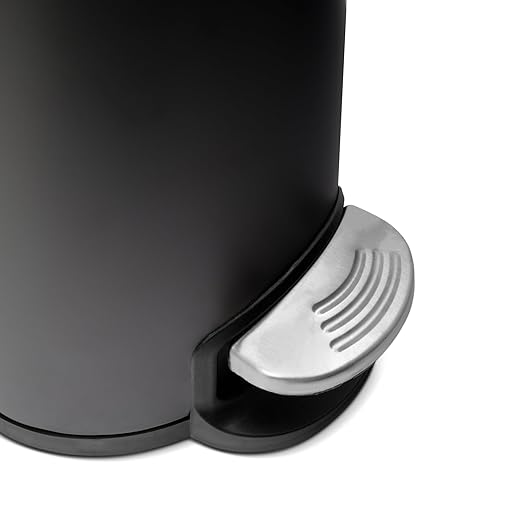 ACENTO 0.65 Gal Round Bathroom Trash Can with Lid – Soft Close Step Pedal Waste Bin & Removable Inner Liner – Stainless Steel Garbage Can for Bathroom, Bedroom, Dorm, Office – Matte Black