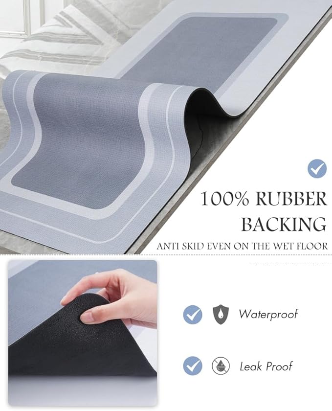 MontVoo Bath Mat & Runner - Long Non Slip Super Absorbent & Quick Dry - Thin Bath Mat Fits Under Door - 17"x70" Blue