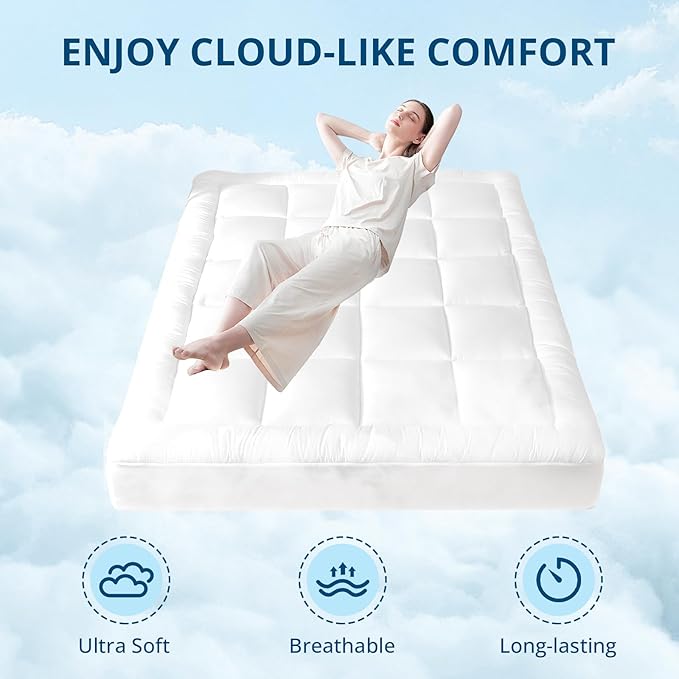 YUGYVOB Twin XL Mattress Topper Extra Thick, Cooling, and Breathable Mattress Pad 8-21" Deep Pocket Soft Down Alternative Fill