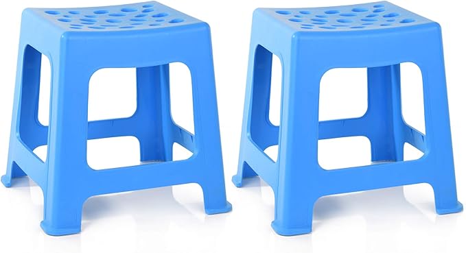 Mintra Light Duty Plastic Stools, 2-Pack Stackable, 12.5” Small Stool for Schools, Classrooms, Daycare, Bathroom, Kitchen, Portable, Lightweight, Anti-Slip, 150Lbs Capacity, Light Blue