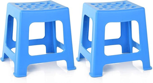 Mintra Light Duty Plastic Stools, 2-Pack Stackable, 12.5” Small Stool for Schools, Classrooms, Daycare, Bathroom, Kitchen, Portable, Lightweight, Anti-Slip, 150Lbs Capacity, Light Blue
