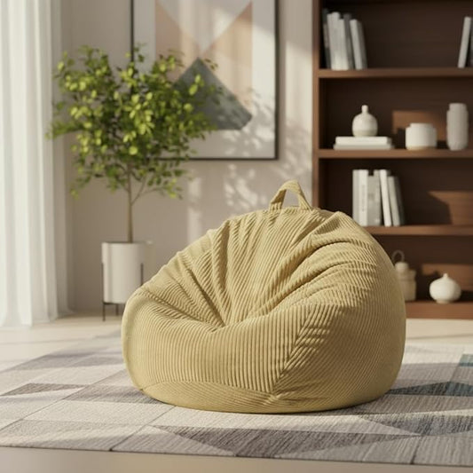 Stuffed Animal Storage Bean Bag Chair Cover (No Filler), Large Toy Storage Organizer & Comfy Kids Sofa Chair for Playroom, Teens Adults Toddler,Corduroy (Khaki, Cover Only)
