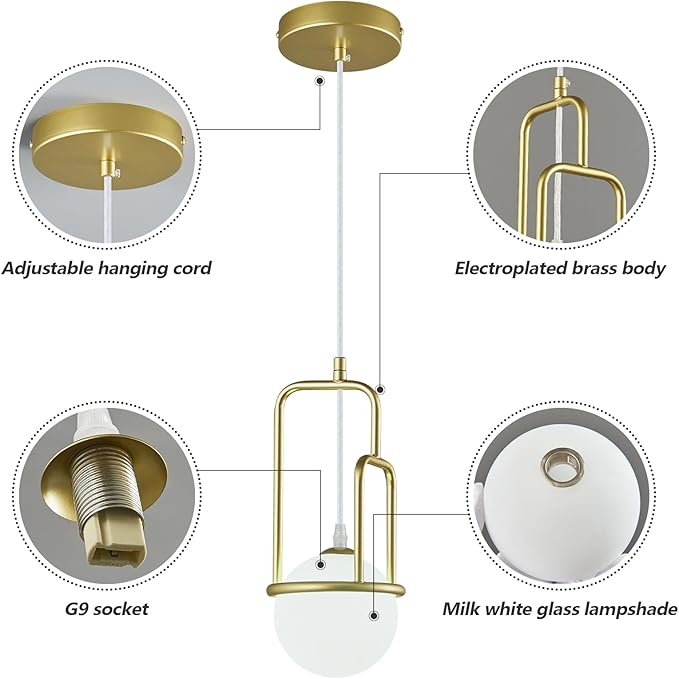 5 Inch Modern Gold Pendant Light Globe Pendant Light Fixture Mid Century Pendant Lighting for Kitchen Island Dining Room Living Room Bedroom(1 Pack)