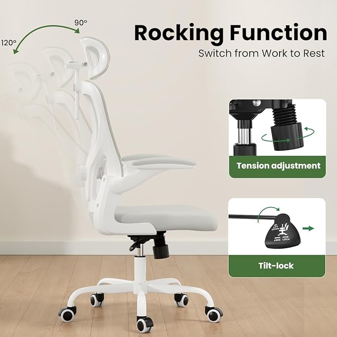 Soohow Ergonomic Office Chair,Home Office Desk Chair with Adjustable Lumbar Support Armrests,Comfy Computer Desk Chair with Headrest,for Home and Office, White