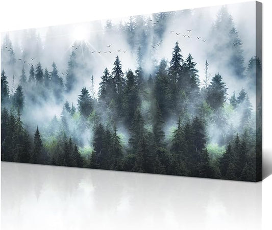 Wapluam Large Canvas Wall Art For Living Room Wall Decor For Office Bedroom Wall Decoration Foggy Forest Landscape Wall Pictures Framed Canvas Prints Artwork Modern Wall Painting Home Decor 30"X60"