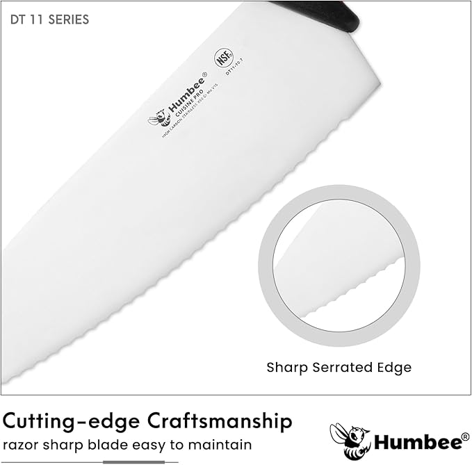 10 Inch Professional Chef Knife with Ergonomic Handle – NSF Certified Stainless Steel Kitchen Knife, Serrated Wave Teeth, Durable and Sharp Blade, DT 11 Series, Black