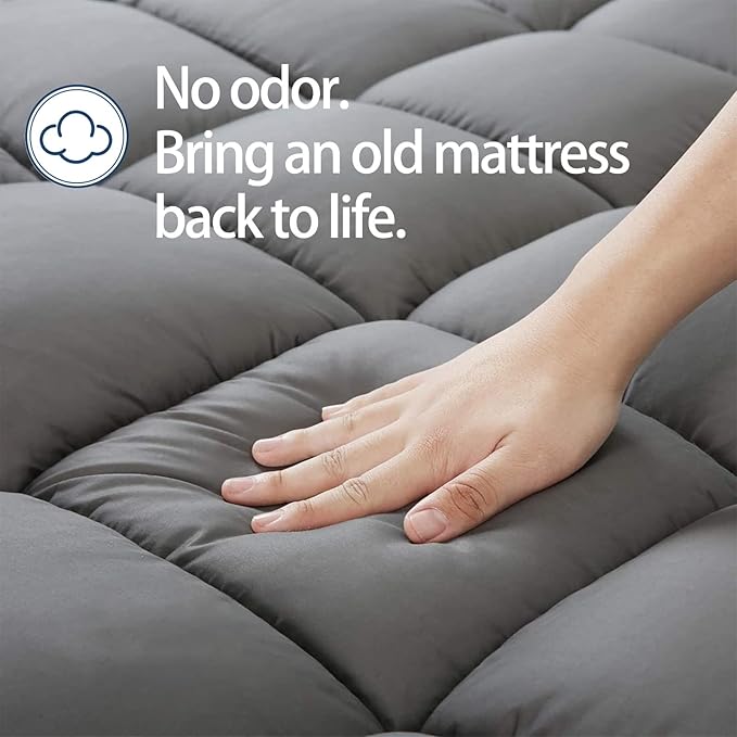 Mattress Topper Twin for Back Pain, Extra Thick Mattress Pad Cover, Plush Pillow Top, Deep Elastic Pocket, Grey
