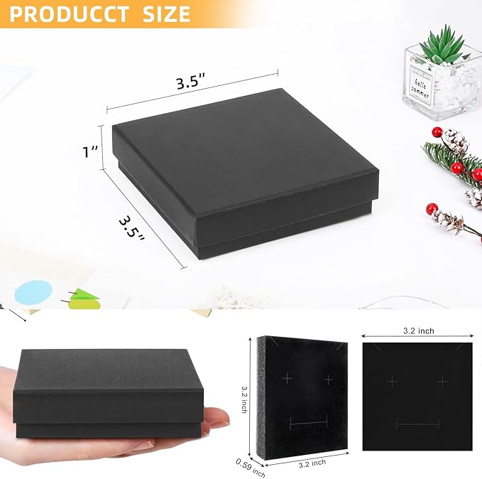 Small Jewelry Box, 40 Pack 3.5x3.5x1 Inch Jewelry Gift Boxes, Velvet Sponge Cardboard jewelry Boxes for Ring Earrings Necklaces (Black)