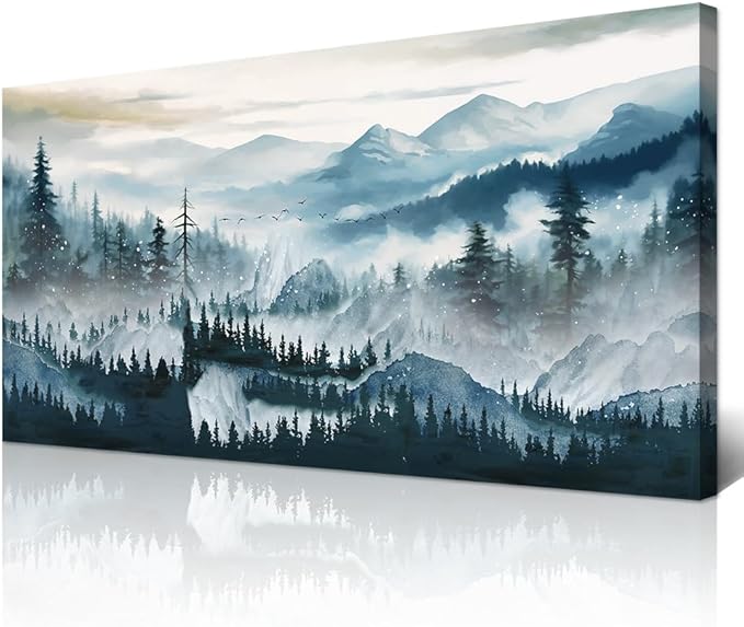 Wapluam Large Framed Wall Art For Living Room Abstract Wall Decor For Bedroom Office Inspiration Pictures Fog forest Wall Painting Canvas Art Prints Artwork Modern Ready To Hang Home Decorations