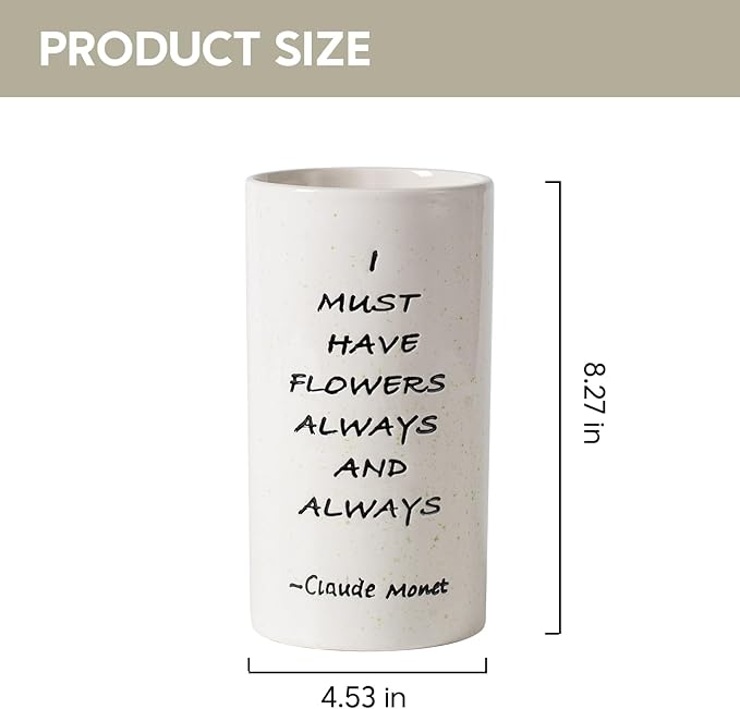 Ceramic Vase 8.27 Inches H, Flower Vase for Home Decor I Must Have Flowers Always and Always White Vase for Bohemian Decor, Pampas Vase