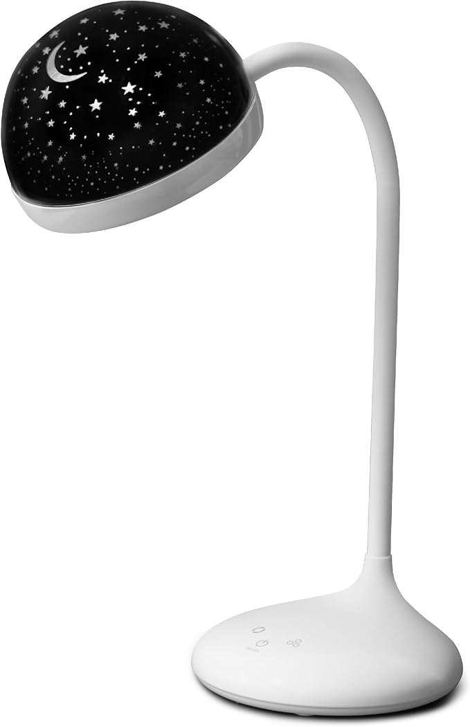 Cute Desk Lamp for Kids, Dimmable, Bright LED Study Light for Desk, Bedside Lamp with Star Projector Night Light for Kids Room Decor, Back to School Supplies, Funny Gift for Boys, Girls, Teens, White