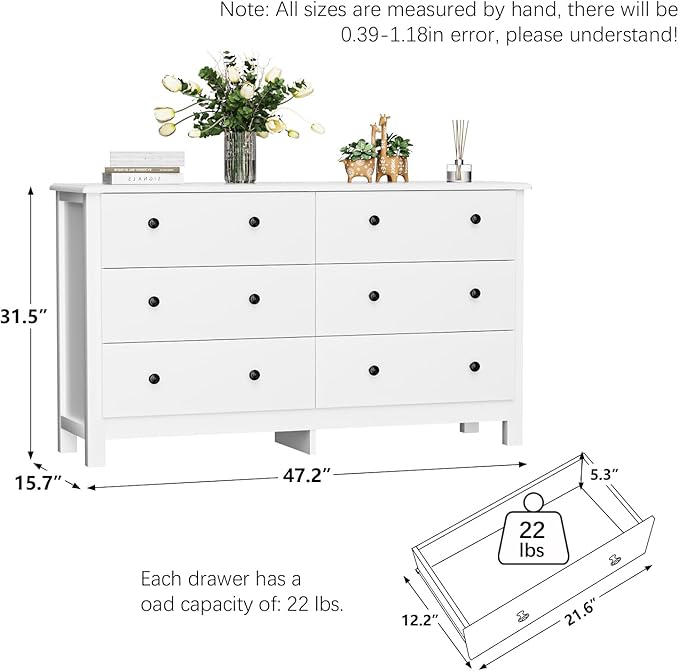 White Dresser for Bedroom, Dressers & Chests of Drawers with Large Drawer, Wooden Double Dresser for Bedroom, Closet