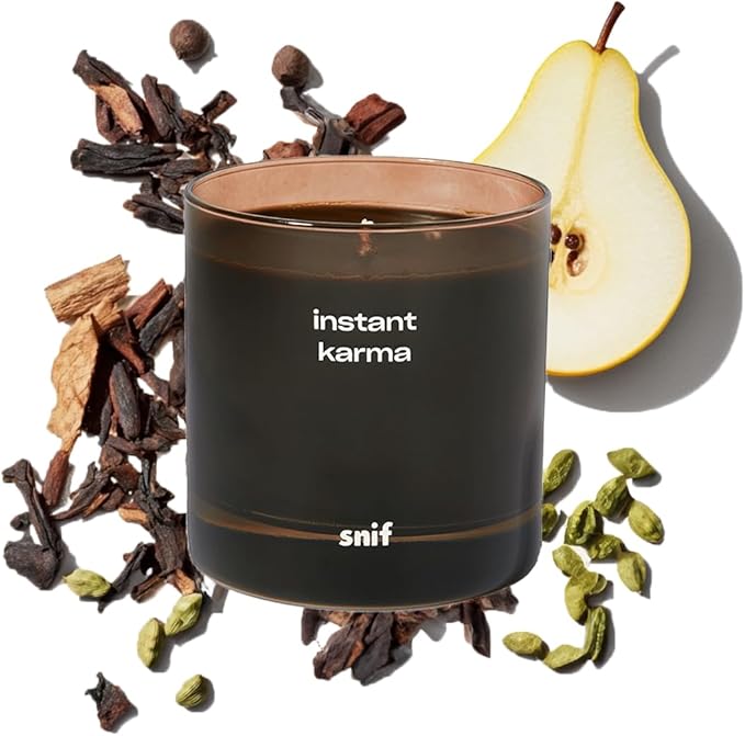 Instant Karma Luxury Scented Candle by Snif, Dark and Dreamy Scent, 200+ Hours, 100% Cotton Fiber Wicks, Soy Wax Blend, Non-Toxic, Vegan, 50 oz