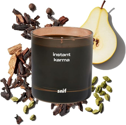 Instant Karma Luxury Scented Candle by Snif, Dark and Dreamy Scent, 200+ Hours, 100% Cotton Fiber Wicks, Soy Wax Blend, Non-Toxic, Vegan, 50 oz