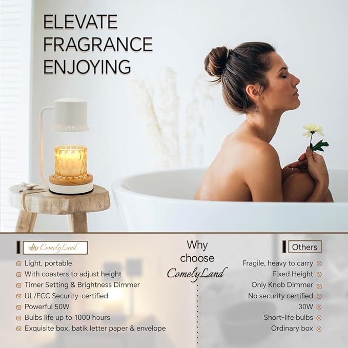 Candle Warmer Lamp with Timer 50W Dimmable Warming Light for Jar Candles Adjustable with Coasters Modern Metal Black Wax Melt Lamp Housewarming Gift Ideas Zen SPA Yoga Gift for Women Mother Birthday