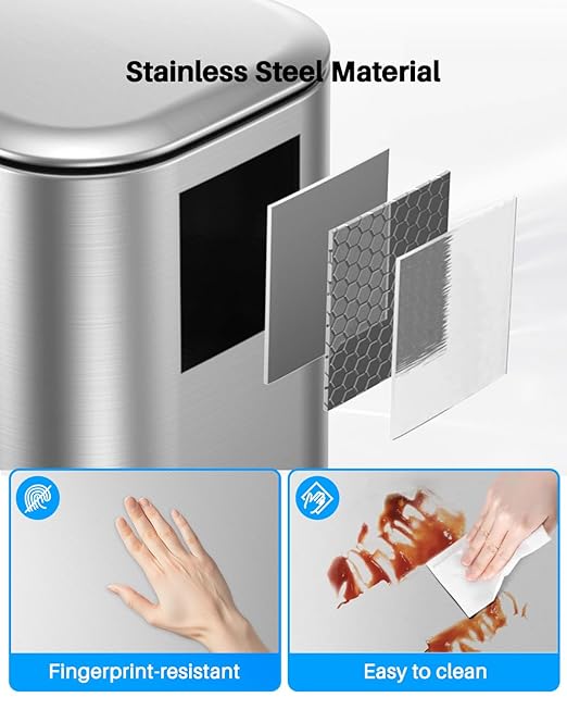 Lovewind Trash Can with Lid, 5.2 Gallon/20 L Footstep Garbage Can for Kitchen Bathroom Bedroom Home Office, 20 Liter Trash Bin Brushed Stainless Steel Waste Bin with Soft-Close Lid, Silver