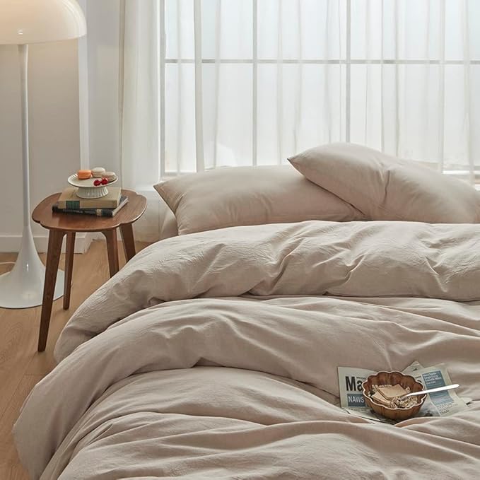 FACE TWO FACE Bedding Duvet Cover Set100% Washed Cotton Duvet Cover Linen Like Textured Breathable Durable Soft Comfy (Full, Tannish Linen Grey)