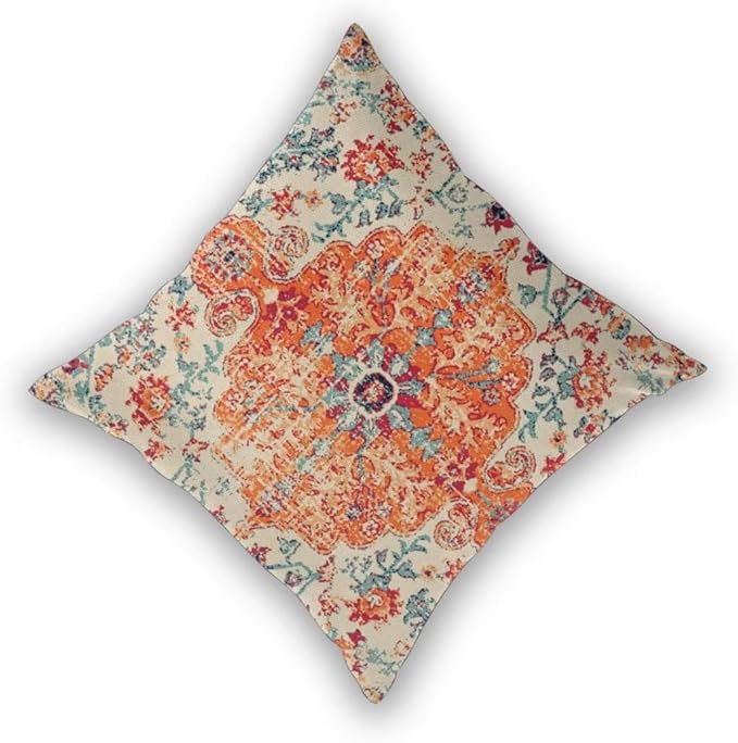 Boho Throw Pillow Covers 16 x 16 Set of 2, Orange Blue Carpet Pattern Pillow Covers Ethnic Design Rustic Farmhouse Cushion Cases Linen Decorative Gifts for Couch Sofa Indoor Outdoor