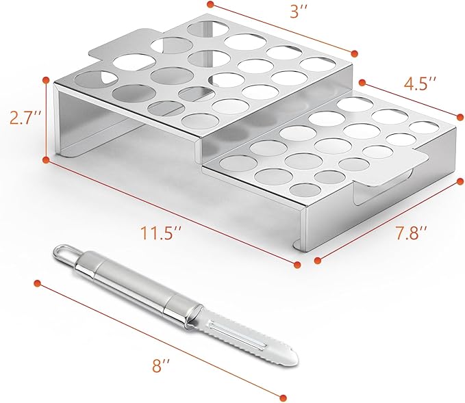 Skyflame Jalapeno Grill Rack with Corer Tool, 34 Hole Stainless Steel Chili Pepper Holder with Upgrade Design in 2 Heights and 3 Hole Sizes for Grilling Jalapeño Peppers, Chicken Wings, Drumsticks
