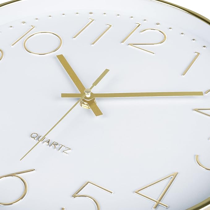 Lafocuse 12 Inch Silent Gold Wall Clock for Living Room Home Decor, Battery Operated Gold Clock Analog for Kitchen