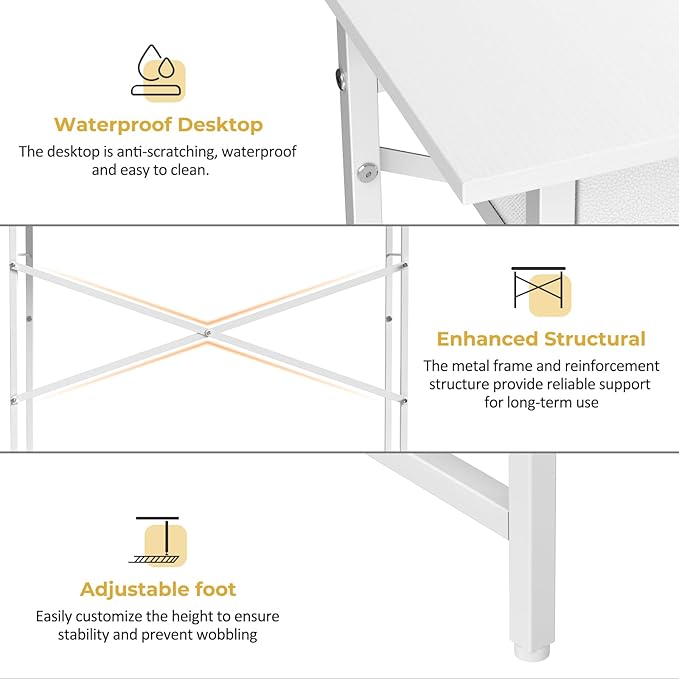 White Writing Desk with 3 Drawers for Bedroom, 37.2 Inch Small Computer Desk for Small Spaces, Simple Study Table for Kids Bedroom, Home Office, Dorm, Living Room, Vanity Make Up Desk, White
