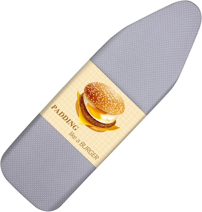 BNDX XL Iron Board Cover and pad - 18” x 49” Thick 4 Layers Padding Elastic with Wide Edge, Stain Resistant & Durable Scorch, 2 Buckle Types(White Dot)