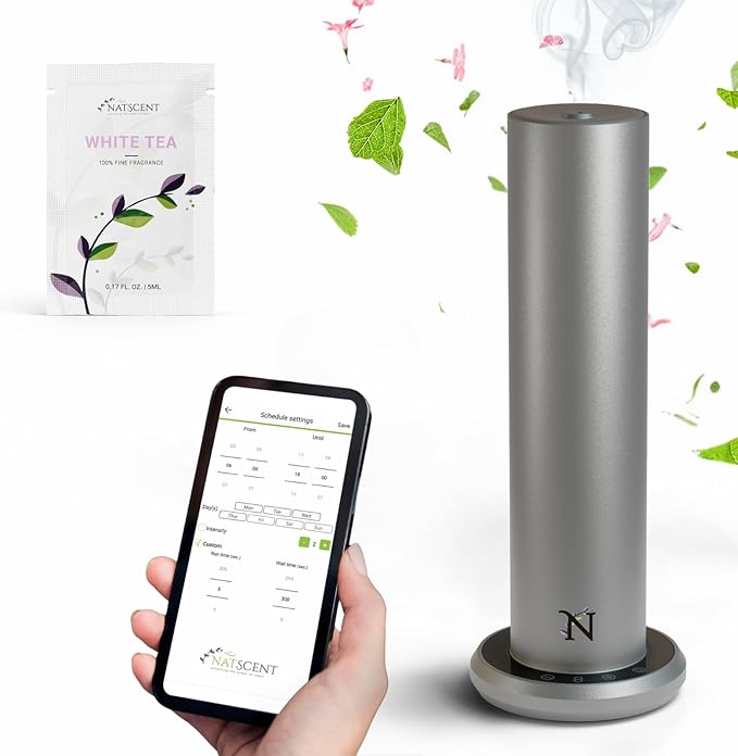 Dynamo Essential Oil Diffuser for Home with Fragrance Sample, App & Manual Control, Cold-Air Scent Diffusers for Home,Large Room, Hotel Scent Diffuser, 1000sq.ft. Titanium, Aroma Diffusers
