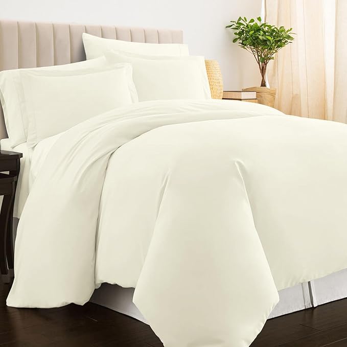 Pizuna Pure 100% Cotton Twin Duvet Cover Set, Luxurious 400 Thread Count Long Staple Cotton Sateen Weave with Button Closure (Combed Off White Cotton Duvet Cover Twin)