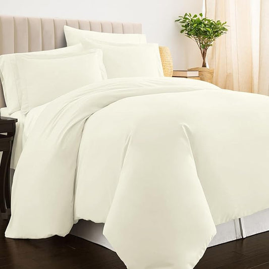 Pizuna Pure 100% Cotton Twin Duvet Cover Set, Luxurious 400 Thread Count Long Staple Cotton Sateen Weave with Button Closure (Combed Off White Cotton Duvet Cover Twin)