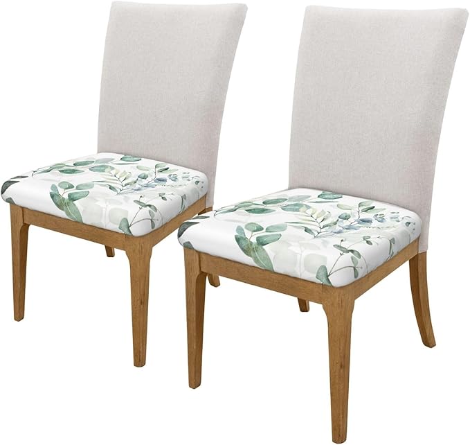 Spring Floral Green Leaf Eucalyptus Watercolor Office Computer Chair Seat Covers Set of 1, Soft Stretch Rotating Desk Chair Seat Cushion Protectors