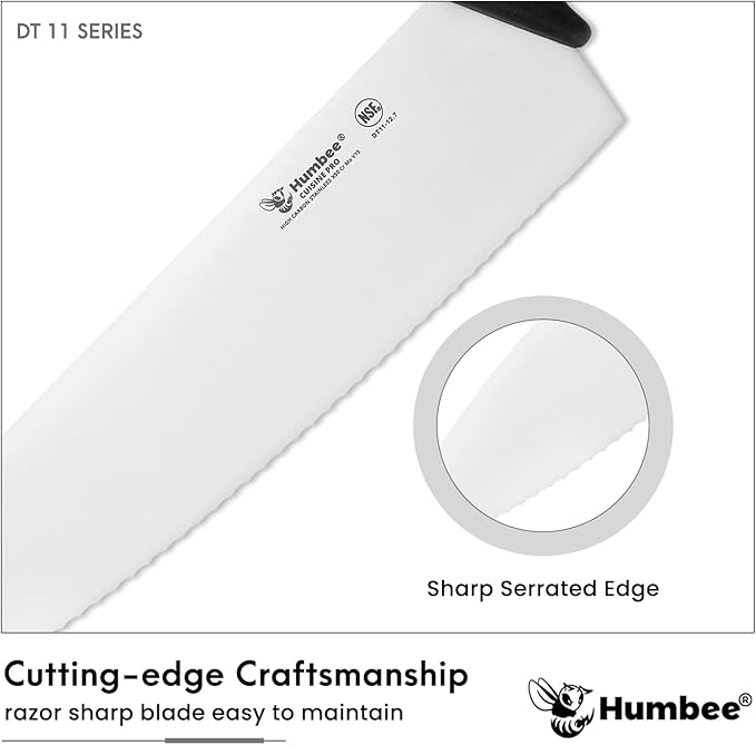 12 Inch Professional Chef Knife with Ergonomic Handle – NSF Certified Stainless Steel Kitchen Knife, Serrated Wave Teeth, Durable and Sharp Blade, DT 11 Series, Orange