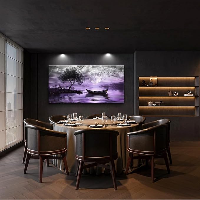 hyidecorart Black And White Wall Paintings Canvas Wall Art For Living Room Large Wall Decor For Bedroom Office Decorations Purple Scenery Abstract Pictures Artwork Canvas Prints Home Decor