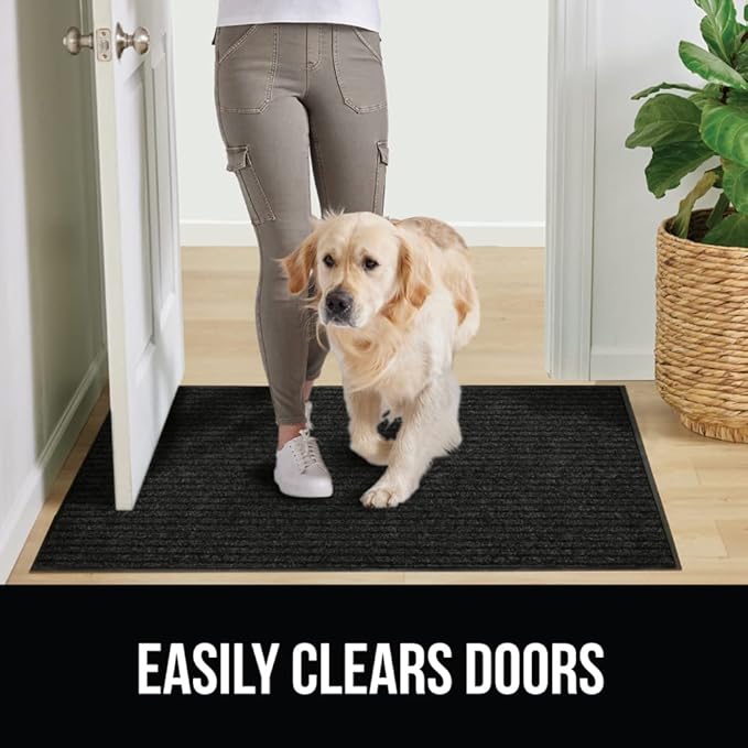GORILLA GRIP Traffic Guard Door Mat, 72x48, Heavy Duty Welcome Mats, Commercial Office Space Doormat, Waterproof, Fade Resistant, Strong Rubber Backing, Low Profile, Shoe and Boot Scraper, Jet Black