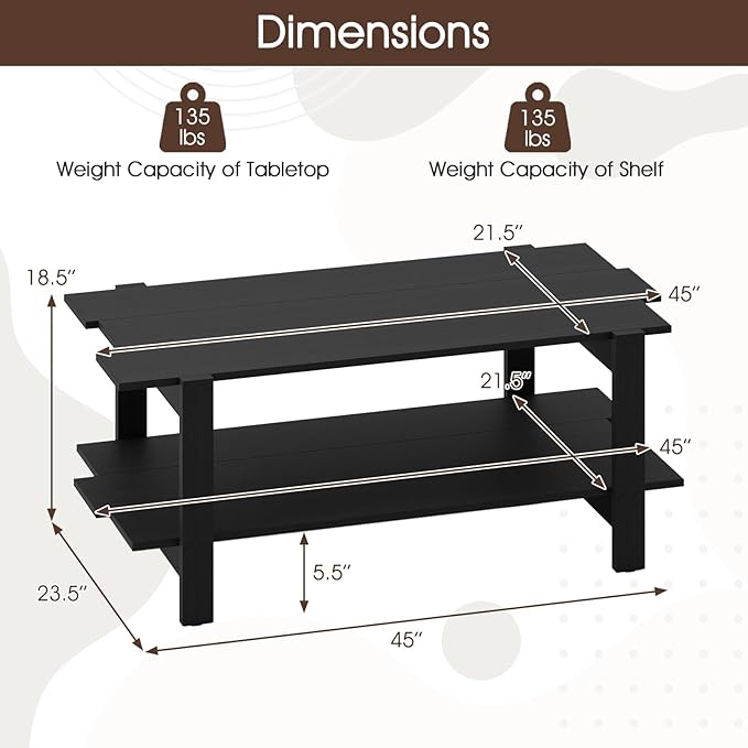 GOFLAME Wood Coffee Table with Storage, 2-Tier Irregular Center Table with Open Storage Shelf, Modern Accent Tea Table for Living Room, Home Office, Reception Room (Black)