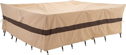WJ-X3 Large 96in Beige & Coffee Patio Furniture Cover, 96W x 64D x 31H Inches - Heavy Duty, Waterproof, Wind-Resistant, Anti-Fade - Ideal for Outdoor Table Protection in Winter