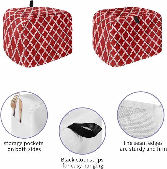 Toaster Cover 4 Slice Moroccan Pattern Toaster Oven Cover with Pockets Geometric Trellis Red Dustproof Bakeware Protector Small Kitchen Appliance Dust Covers and Fingerprint Protection for Women