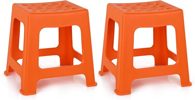 Mintra Home Light Duty Plastic Stools 2pk (12.5in Height, Orange)