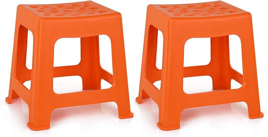 Mintra Home Light Duty Plastic Stools 2pk (12.5in Height, Orange)