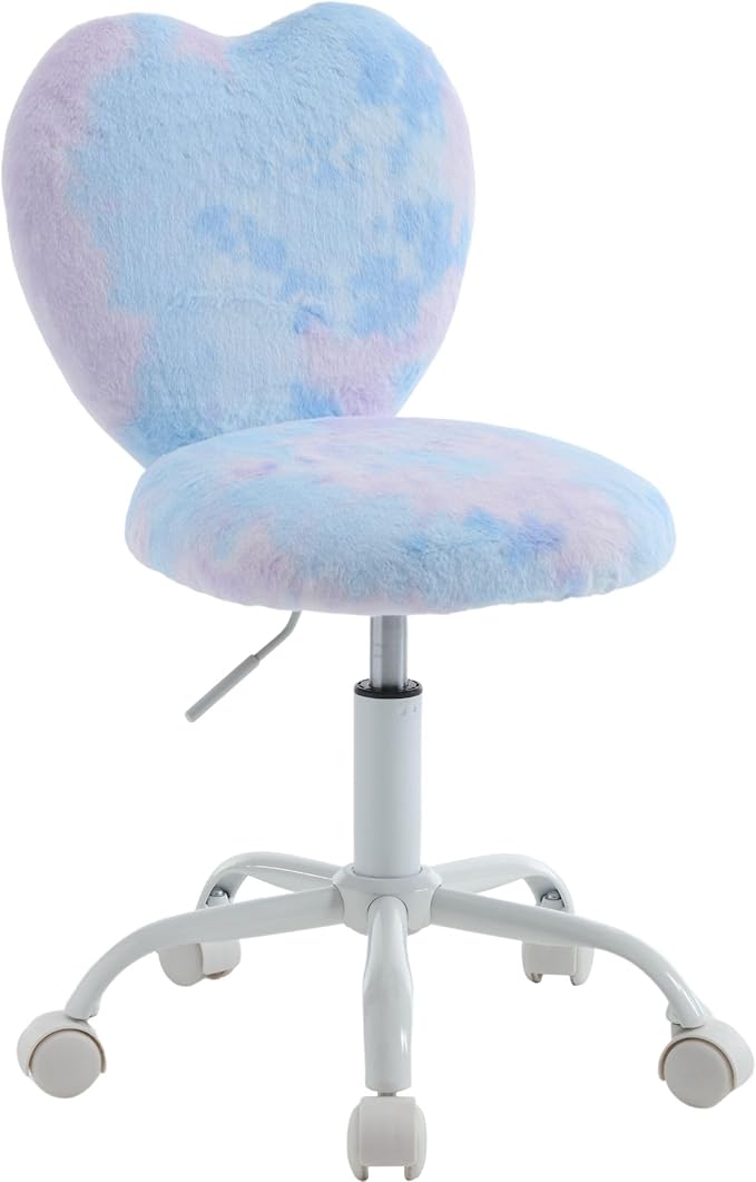 Kids Desk Chair Girls Students Study Chair Adjustable Computer Chair Furry Swivel Office Reading Chairs Child Cute Heart Back Chairs for Home/Bedroom/School/Dorm/Vanity, Blue