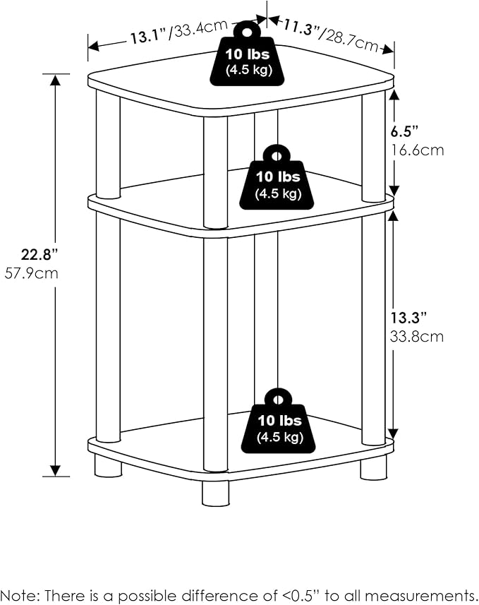 Furinno Just 3-Tier Turn-N-Tube Curve End Table, Side Table, 2-Pack, French Oak/Black