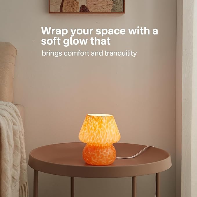 Mushroom Lamp Table Lamp for Bedroom,Small Desk Bedside Lamps for Living Room,Mushroom Decor Cute Mini Modern Mid Century Lamps for Night Stands,Aesthetic Home Living Room Decor(Flame Orange)